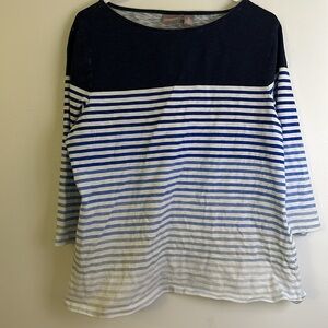 Chico’s ombré striped top size 2 long sleeves blue white 100% cotton nau…